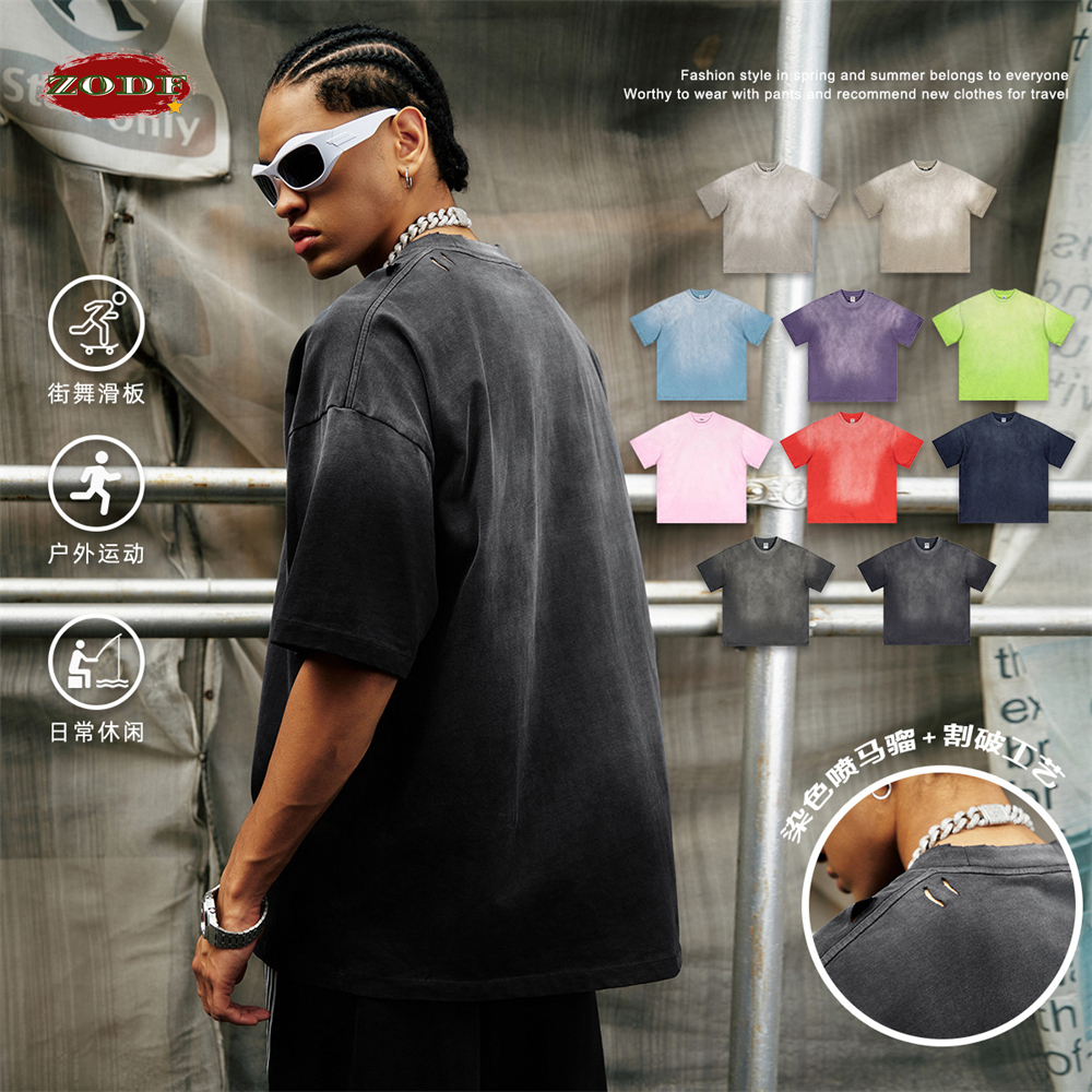 Streetwear Brand Jersey - ZODF 2024 Summer Men Washed Gradient