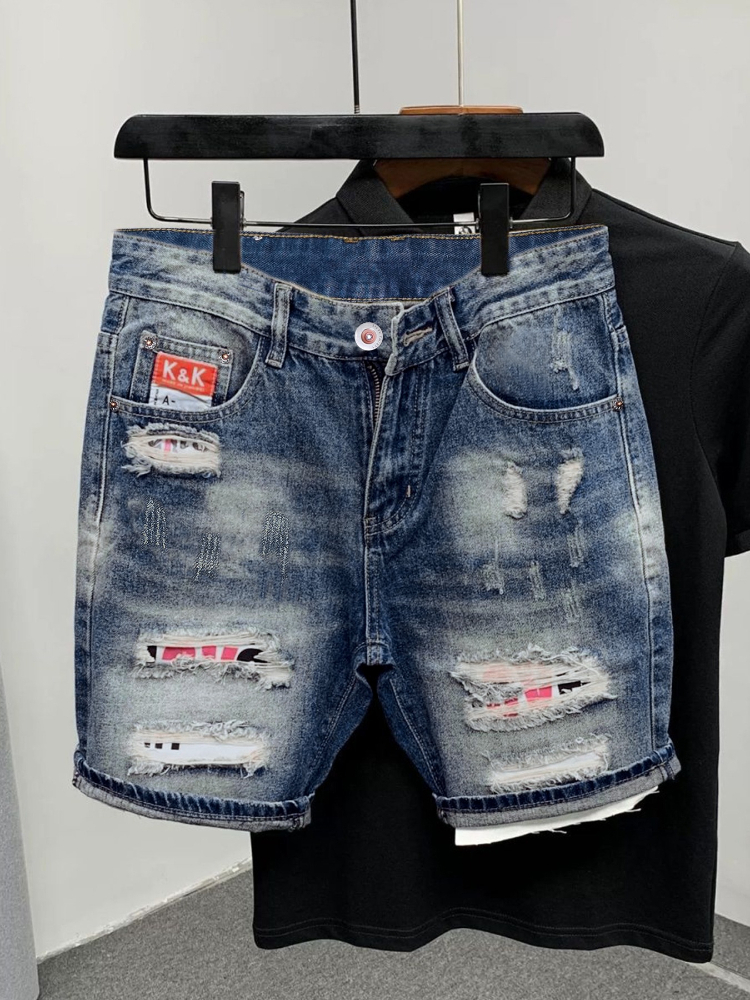 Streetwear Brand Jacket - 2026 Summer Ripped Straight Men Denim