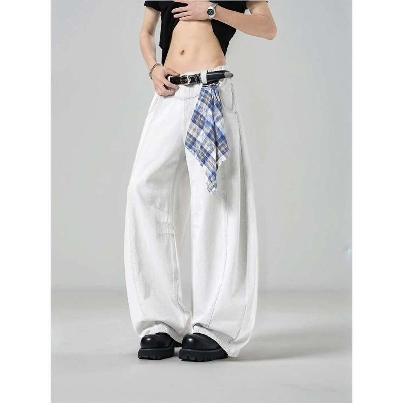 Men's Loose Wide Leg Plaid Pan - Streetwear Brand Jacket ulasan dan harga